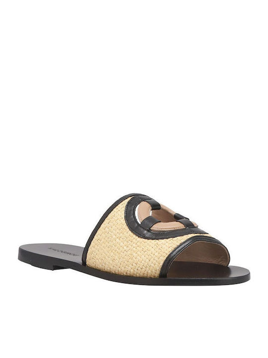 Leather Women's Flat Sandals in Beige Color