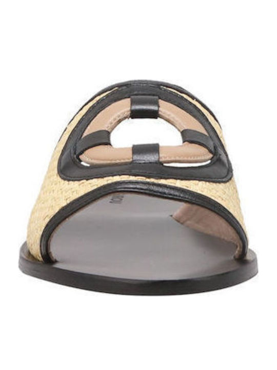 Leather Women's Flat Sandals in Beige Color