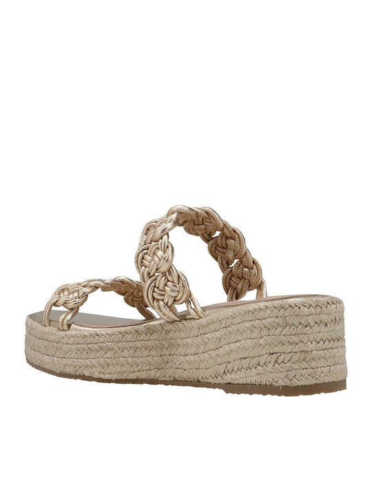 Flache Sandalen für Damen Flatforms in Gold Farbe