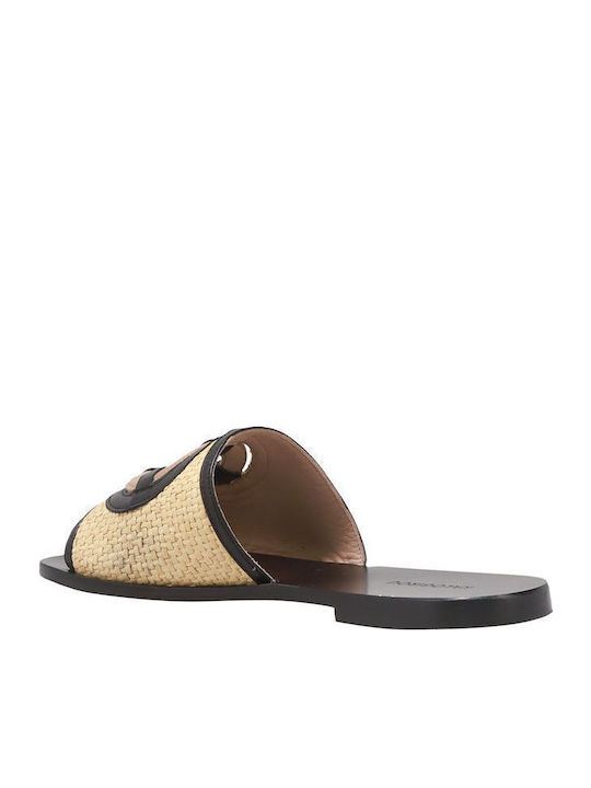 Leather Women's Flat Sandals in Beige Color