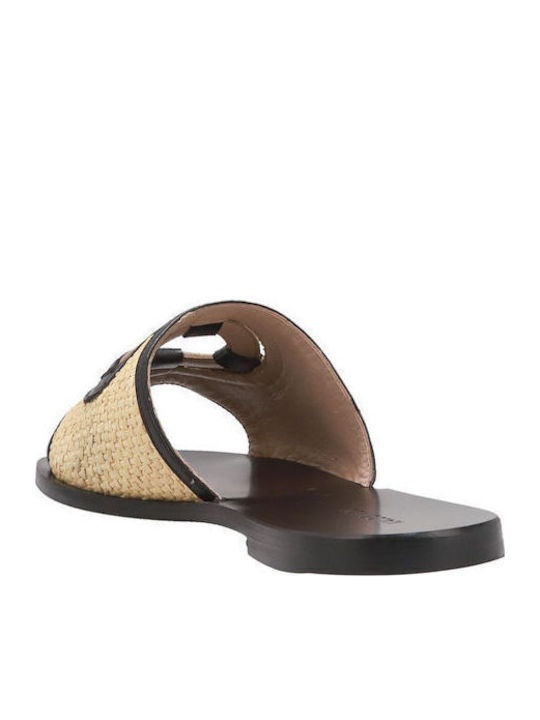 Leather Women's Flat Sandals in Beige Color
