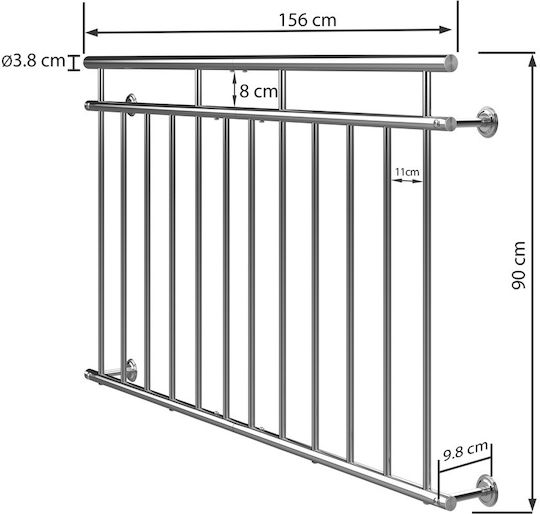 French Balcony Terrace Railing Stainless Steel 90 X 156 Cm