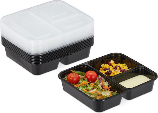 Set 10 caserole reutilizabile cu capac Relaxdays 3 compartimente volum 1000ml capac etanș