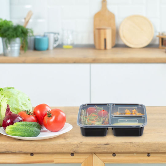 Set 24 Reusable Casserole Dishes Lids Relaxdays 3 Compartments 800ml Capacity Airtight Lid