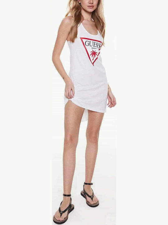 Guess Γυναικείο Κοντό Φόρεμα Παραλίας Λευκό