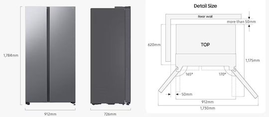 Samsung 640lt Î178.4xL91.2xA72.6cm. Inox RS70F64KETEF