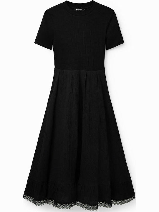Victoria Summer Midi Dress with Ruffles Black