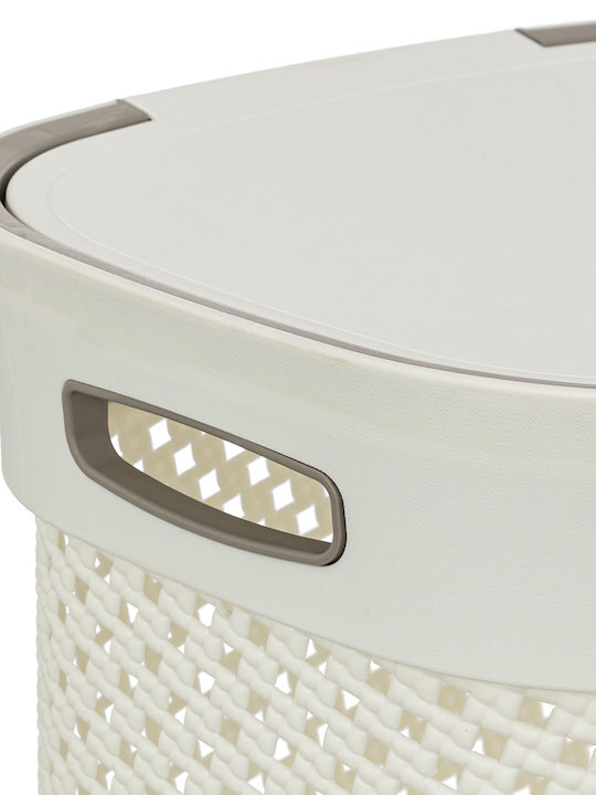 5Five Plastic Laundry Basket 60lt with Cap 42x33x61cm Beige