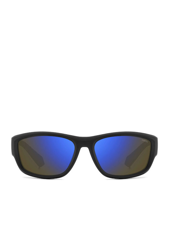 Polaroid Ochelari De Soare Pentru Bărbați Cu Ramă Neagră Din Plastic Și Lentilă Cu Oglindă Albastră PLD2166/S 0VK/5X