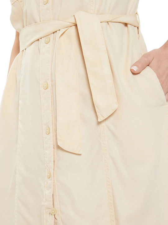 Dress Καλοκαιρινό Midi Σεμιζιέ Φόρεμα Μπεζ