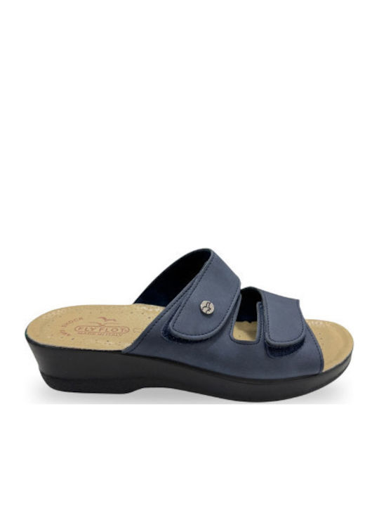 Leather Women's Flat Sandals Navy Blue