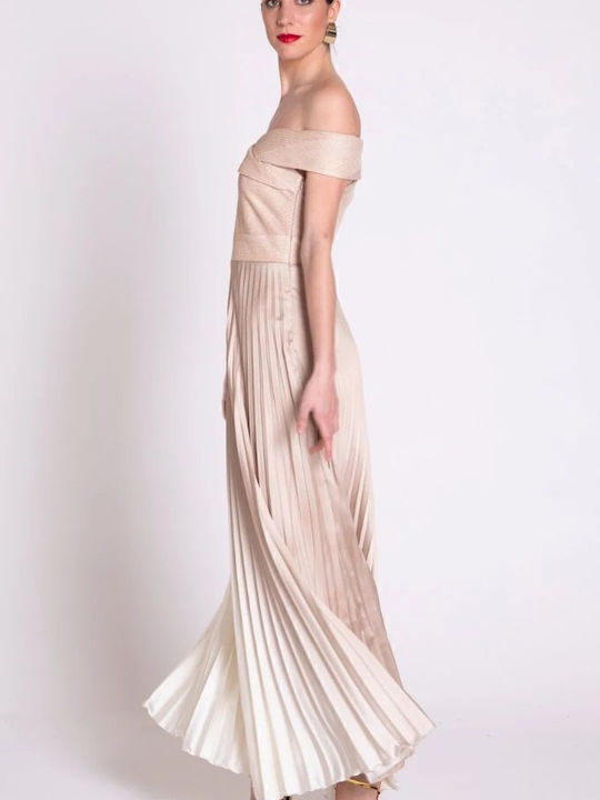 Καλοκαιρινό Maxi Φόρεμα για Γάμο / Βάπτιση Off-Shoulder Χρυσό