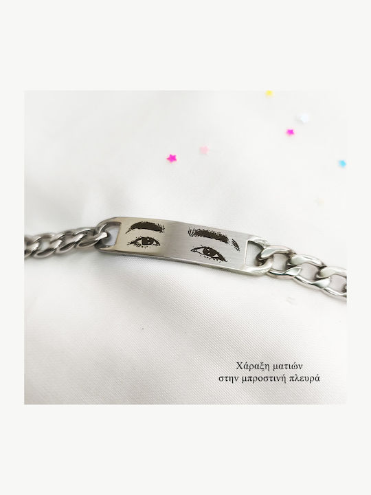 Theodora's Jewellery Ανδρικό Βραχιόλι Ταυτότητα με σχέδιο Ματάκι από Ανοξείδωτο Ατσάλι
