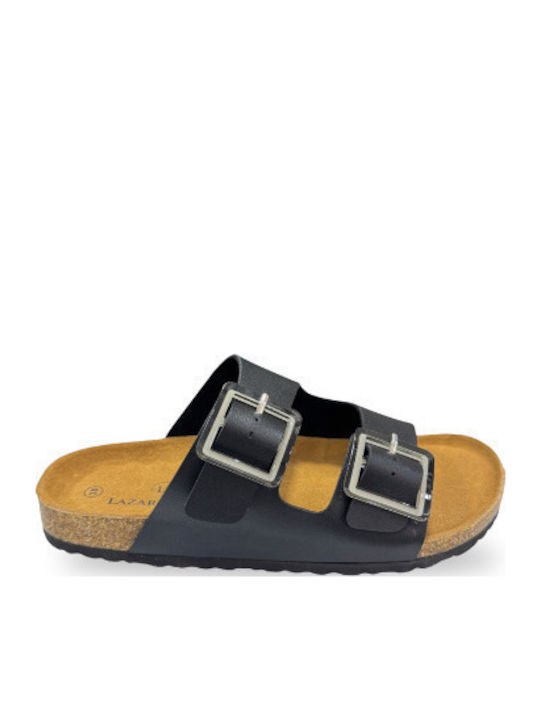 Leder Flache Sandalen für Damen Anatomisch in Schwarz Farbe