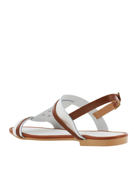 Leather Women's Flat Sandals in White Color