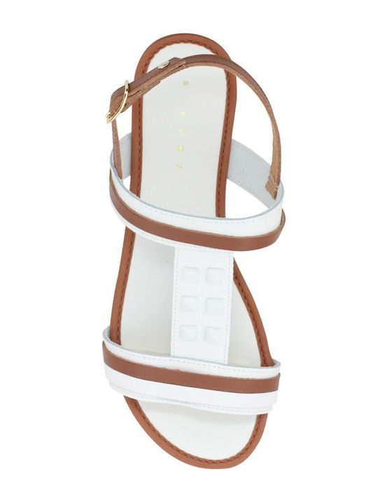 Leather Women's Flat Sandals in White Color