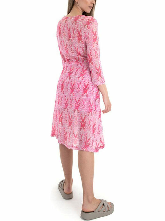 Sommer Midi Damenkleid Wickel Rosa