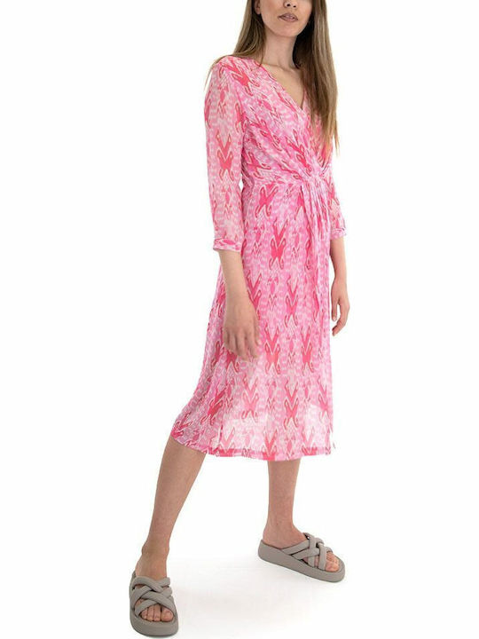 Sommer Midi Damenkleid Wickel Rosa