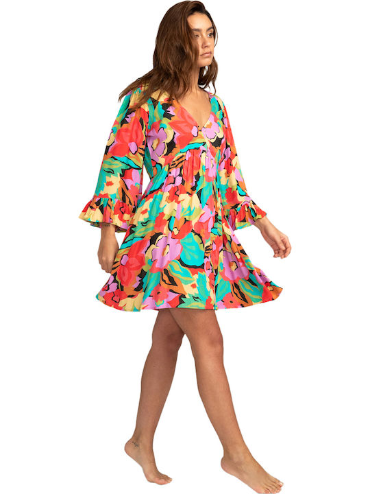 Summer Mini Dress Wrap with Ruffles Multicolour