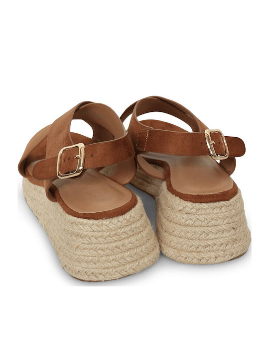 Cross Strap Damenplattformen Tabac Braun