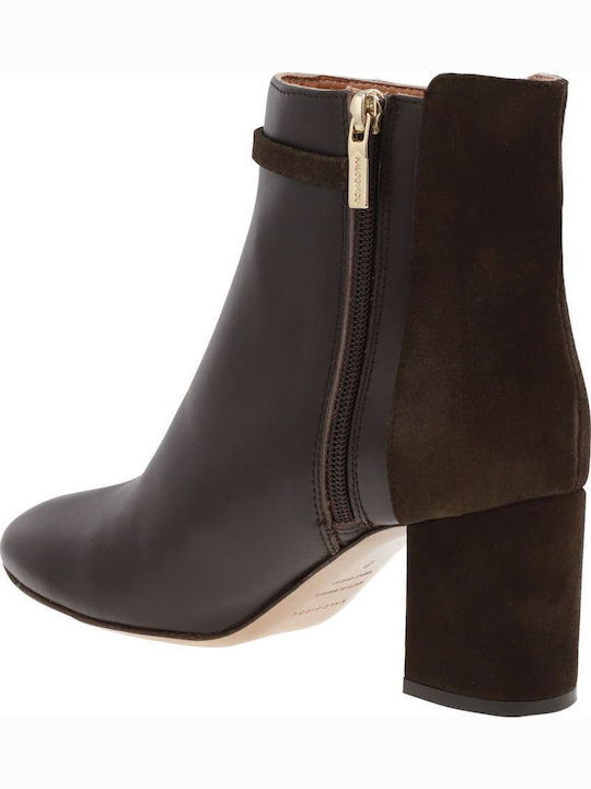 Leather Women's Ankle Boots with Medium Heel Brown