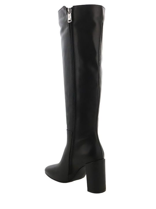 Leder Damenstiefel mit hohem Absatz Schwarz