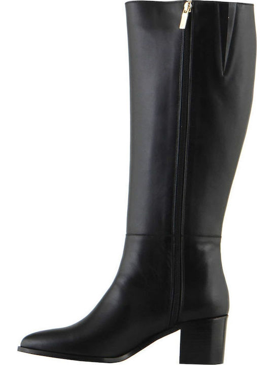Leder Damenstiefel mit mittlerem Absatz Schwarz