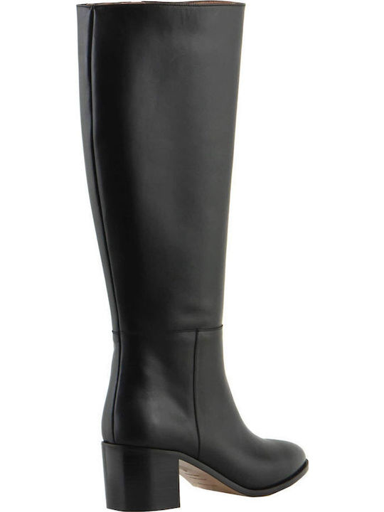 Leder Damenstiefel mit mittlerem Absatz Schwarz