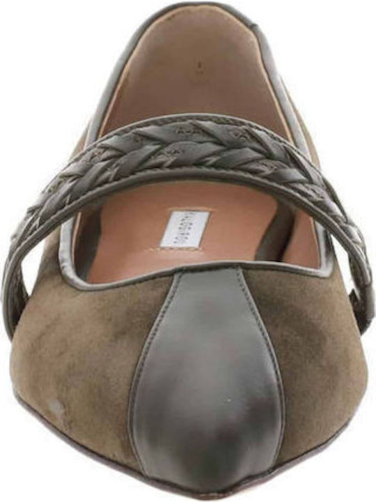 Leather Ballerinas Khaki