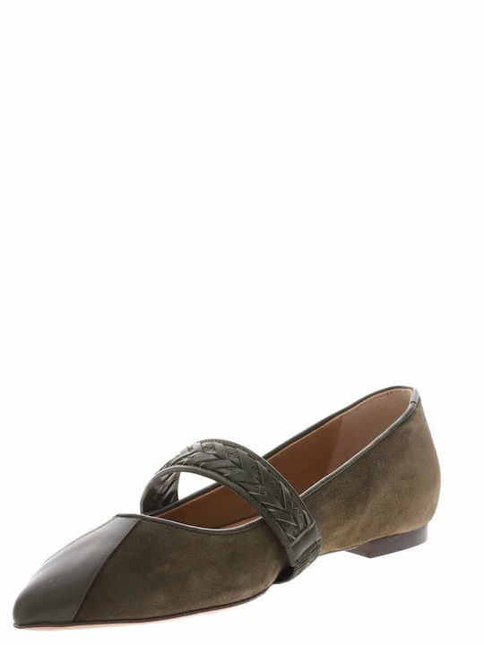 Leather Ballerinas Khaki
