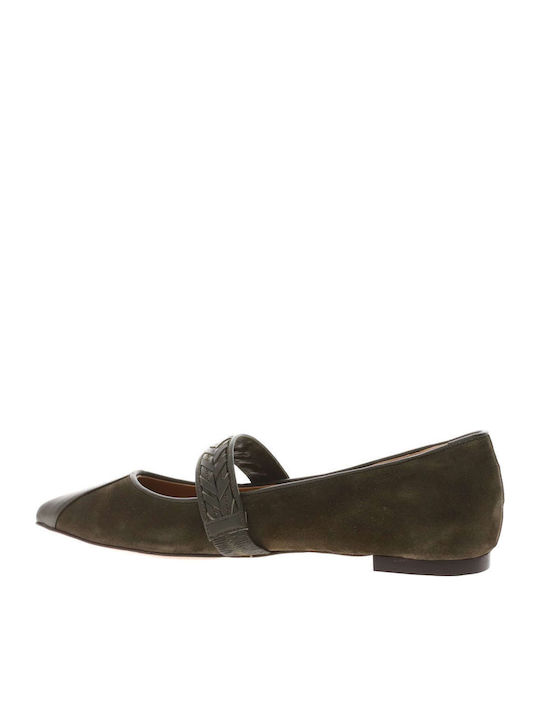 Leather Ballerinas Khaki