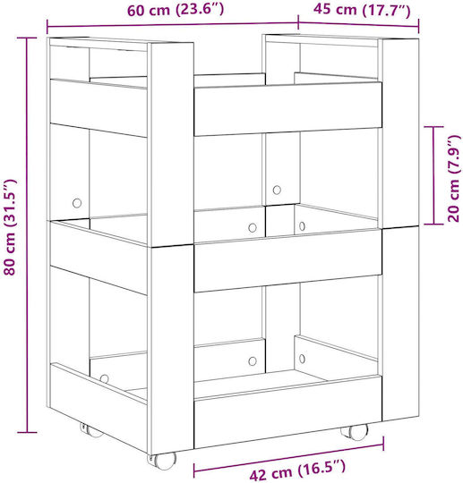 vidaXL Ραφιέρα Κουζίνας Ξύλινη 3 Θέσεων Μαύρη 60x45x80cm