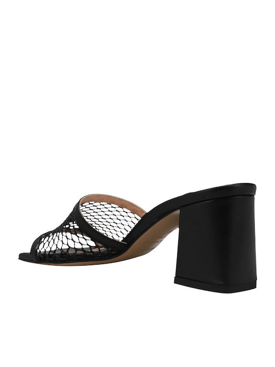 Mules with Chunky High Heel in Black Color