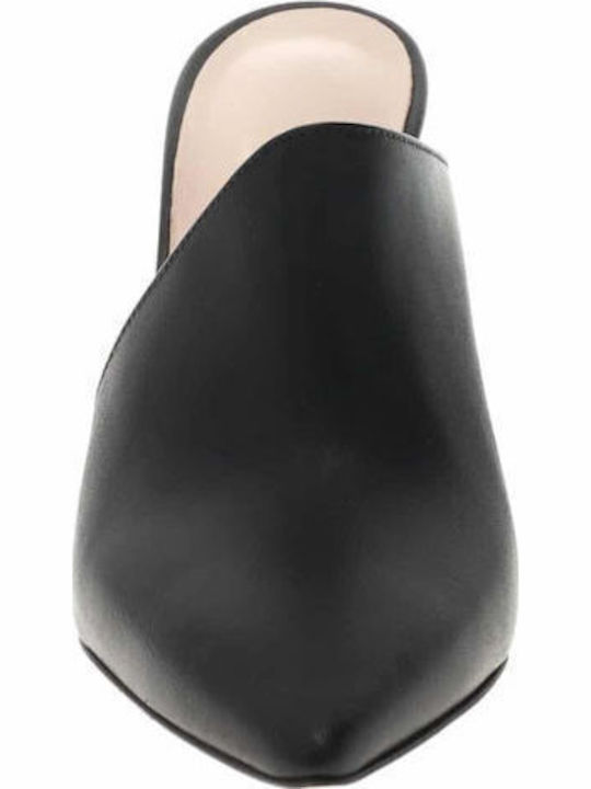 Leather Mules with High Heel in Black Color