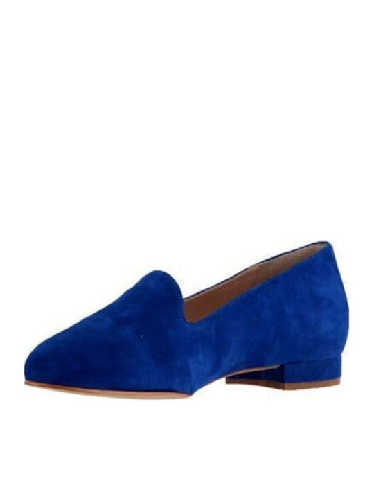 Leather Women's Loafers in Blue Color