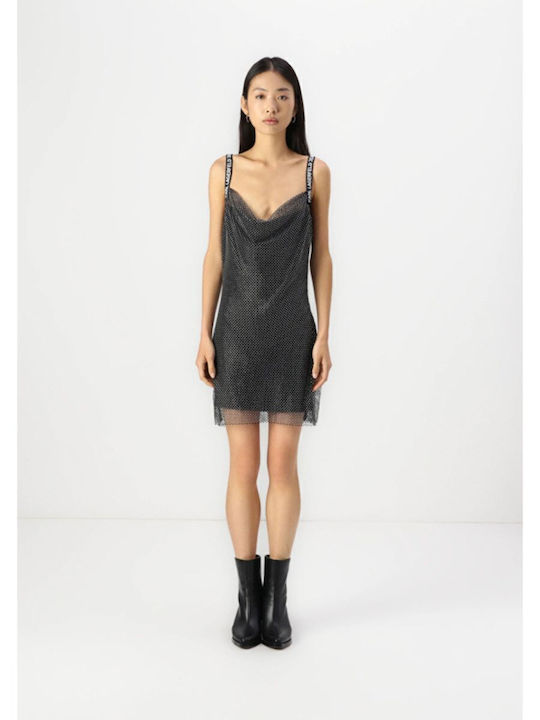 Summer Mini Evening Drape Dress Silver-Black