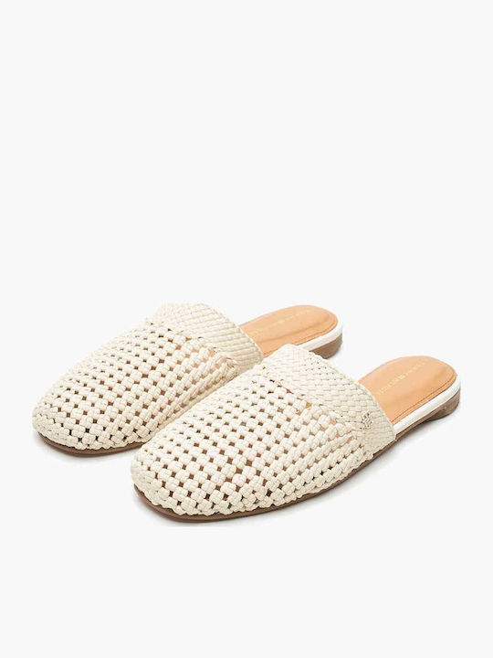 Leder Mules mit Hoch Absatz in Beige Farbe