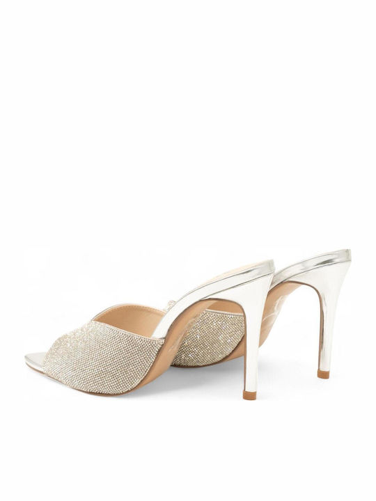Kristi 370 Mules with High Heel in Silver Color