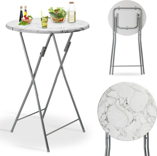 Masă Catering pentru Spații Mici Exterioare Pliabilă Marmură cu Ramă Metalică Albă 60x60x7cm