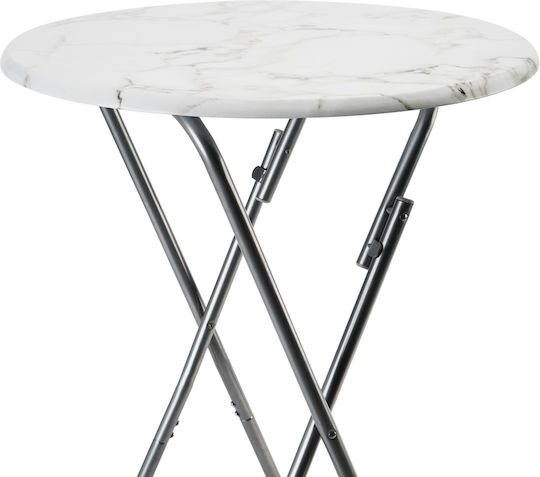 Masă Catering pentru Spații Mici Exterioare Pliabilă Marmură cu Ramă Metalică Albă 60x60x7cm