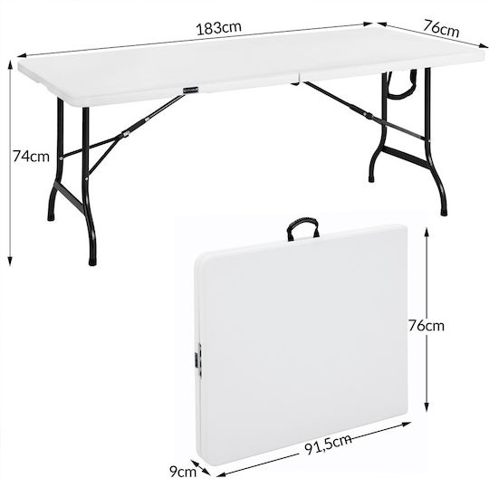 Plastic Masa pentru spații exterioare Pliabil Alb 183x76cm