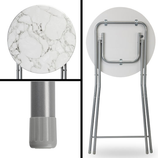 Masă Catering pentru Spații Mici Exterioare Pliabilă Marmură cu Ramă Metalică Albă 60x60x7cm