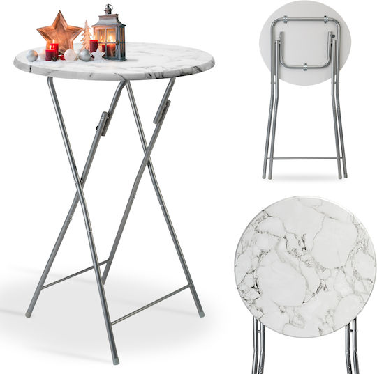Masă Catering pentru Spații Mici Exterioare Pliabilă Marmură cu Ramă Metalică Albă 60x60x7cm