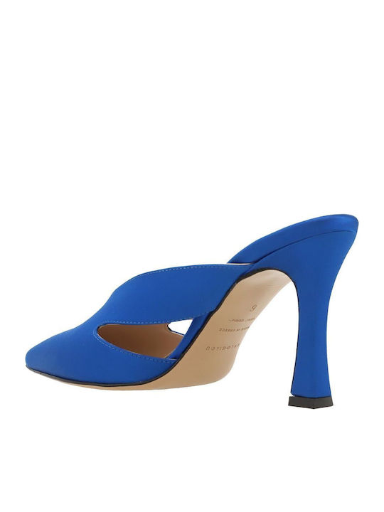 Satin Mules mit Hoch Absatz in Blau Farbe