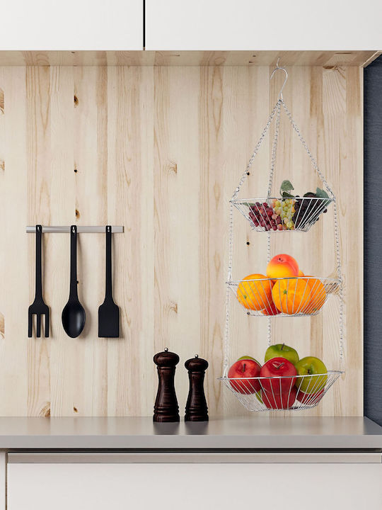 Relaxdays Fruitieră Metalic 3 niveluri Argintiu 28buc
