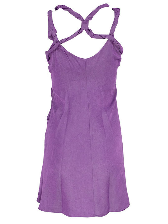 Summer Mini Evening Dress Wrap with Slit Purple
