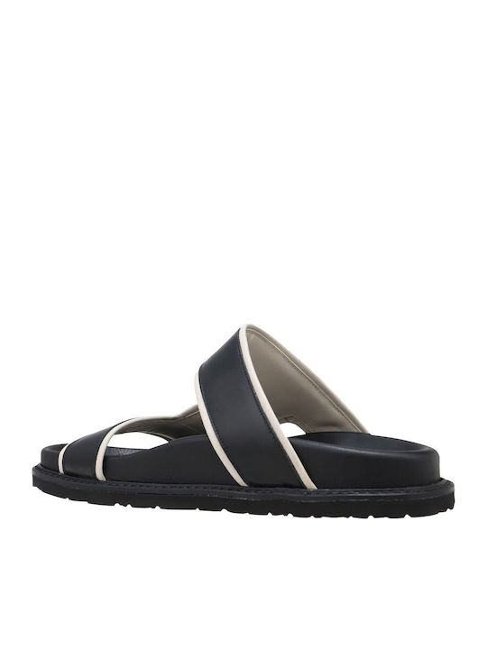 Leather Women's Flat Sandals in Black Color