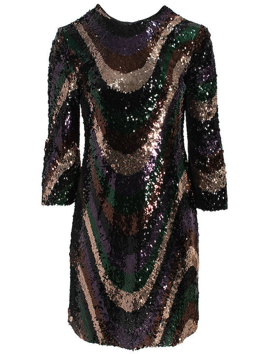 Mini Evening Dress Open Back with Mesh Printed