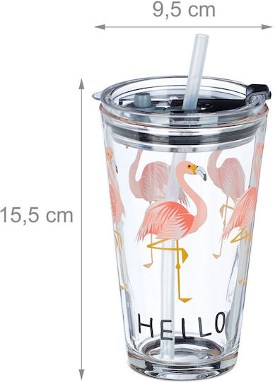 Relaxdays Set Pahare Pentru Apă Din Sticlă Cu Pai 450ml 4 Bucăți