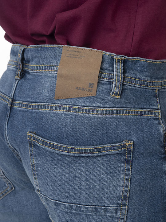 Ανδρικό Παντελόνι Τζιν Ελαστικό με Slim Straight Εφαρμογή Middle Blue Denim